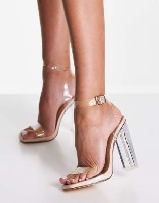 Truffle Collection clear heeled sandals in beige