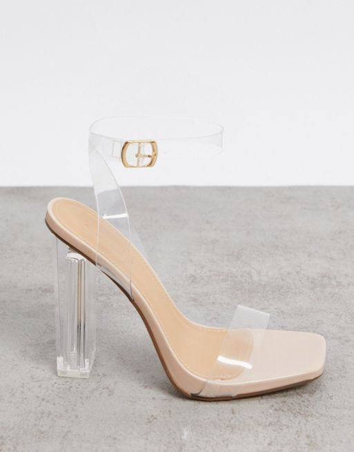 Truffle Collection clear heeled sandals in beige | ASOS