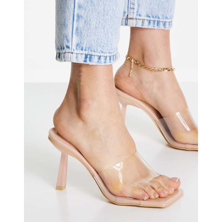 Truffle Collection clear square toe heeled mules in beige ASOS