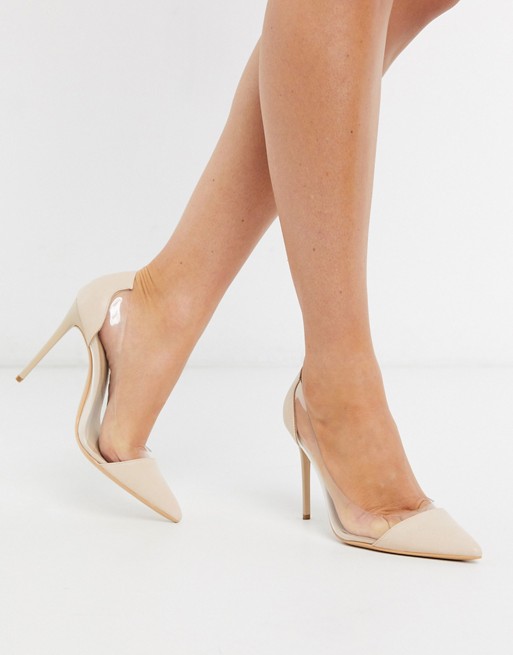 Truffle Collection clear stiletto heeled shoes in beige