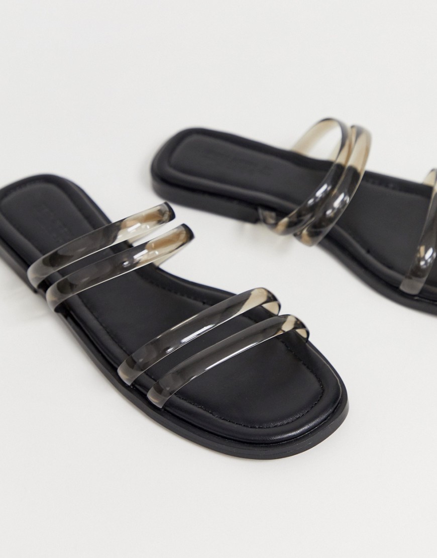 Truffle Collection clear strap square toe slip on sandals-Black