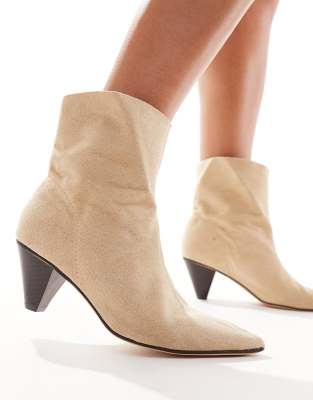 Truffle Collection Cone Heel Ankle Boots In Sand-neutral