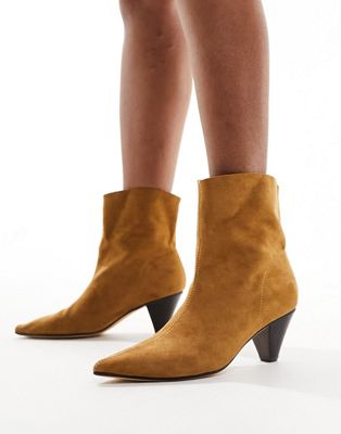 Truffle Collection cone heel ankle boots in tan