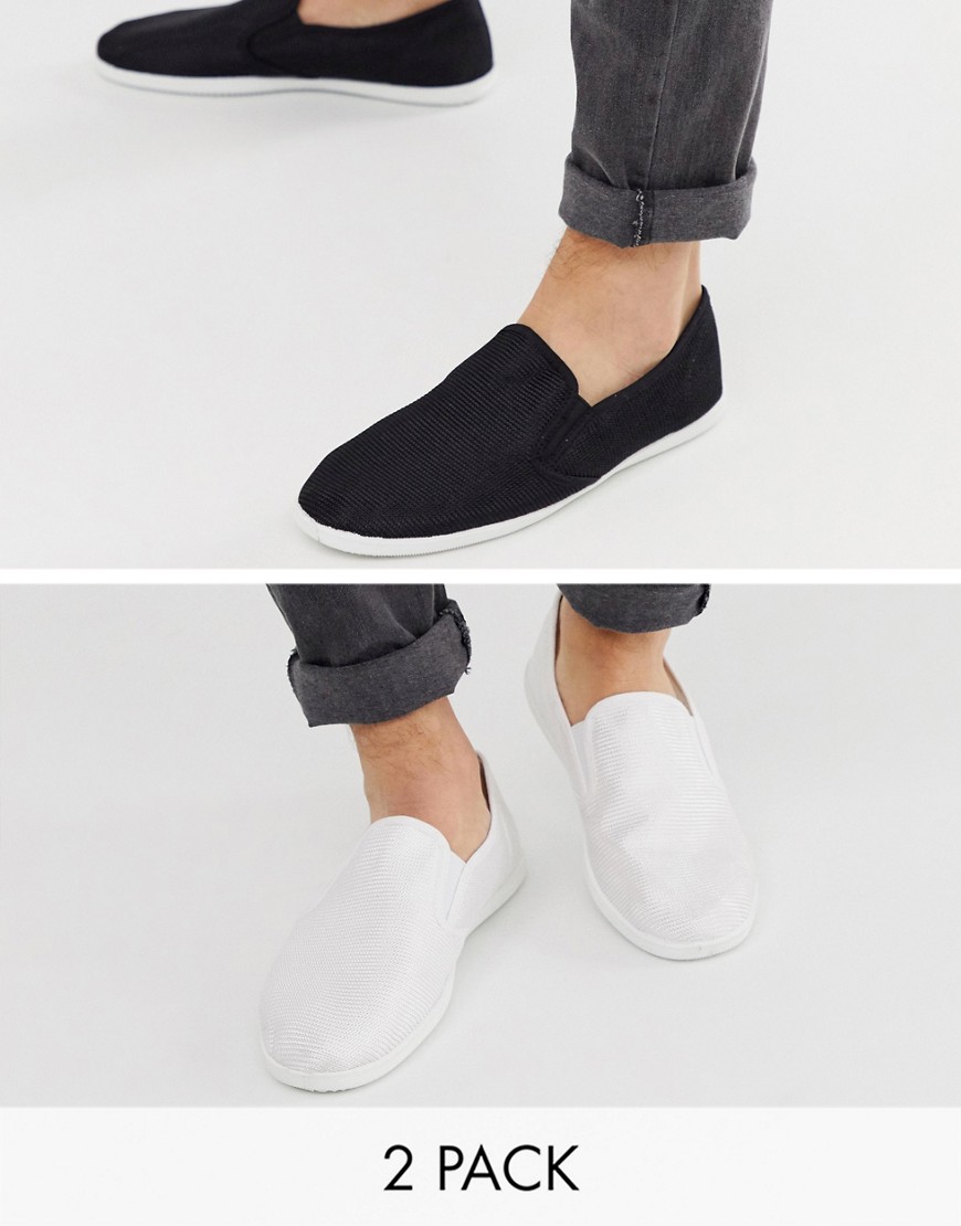 Truffle Collection - Confezione da due scarpe di tela senza lacci bianche e nere-Multicolore