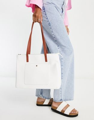 Truffle Collection contrast handle tote bag in white