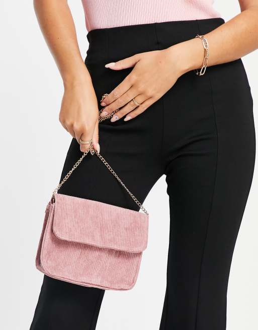 Truffle Collection cord cross body with chain strap in blush pink