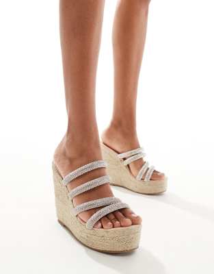 cork wedge heeled sandals in silver