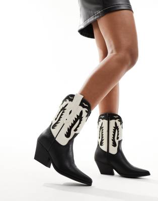 Truffle Collection - Cowboystiefel in Schwarz mit weißem Kontrastdetail