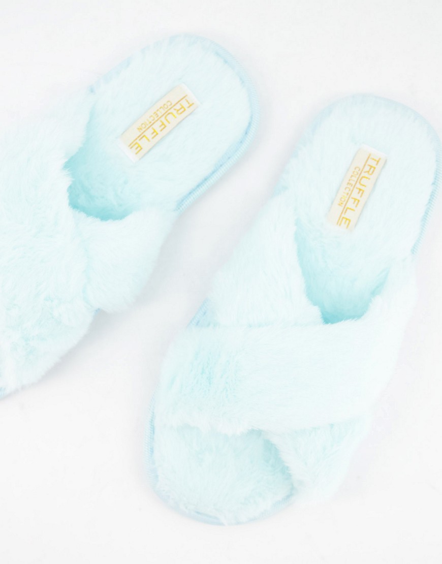 Truffle Collection cross strap slippers in mint-Blues