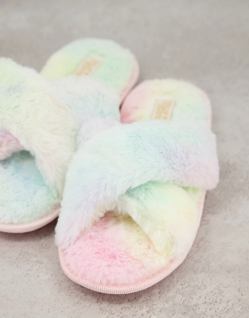 Truffle Collection cross strap slippers in tie dye-Multi