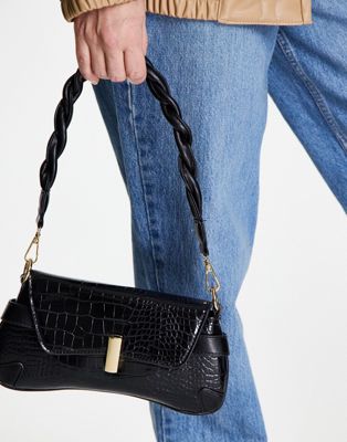 Truffle Collection curved shoulder bag with twisted strap in black
