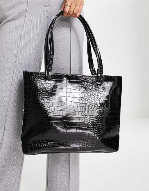 Truffle Collection – Czarna torebka typu tote z imitacji krokodylej skóry