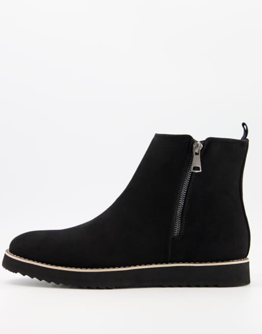 Truffle Collection – Czarne buty z imitacji zamszu z suwakiem na boku