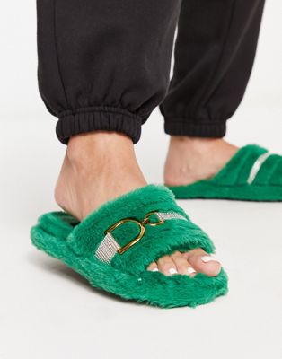 Truffle Collection diamante strap slipper slider in green