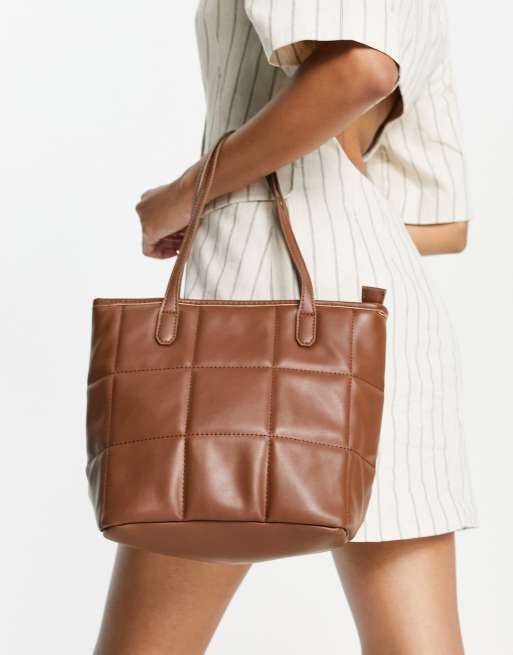 Truffle Collection - Doorgestikte shopper tas in bruin