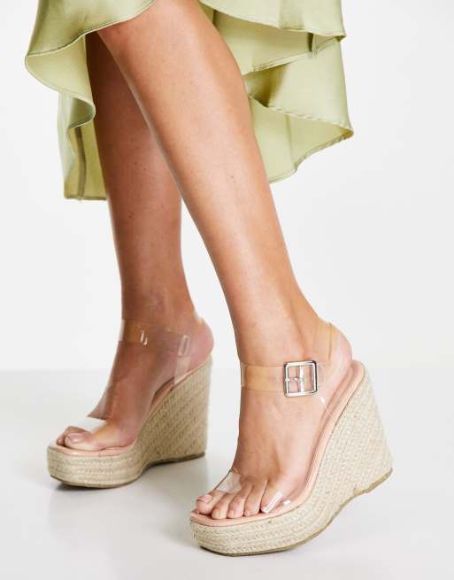 Truffle Collection - Doorzichtige sandalen met sleehak in beige