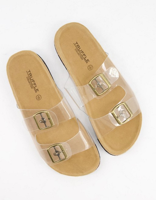 Truffle Collection double buckle sandals in clear