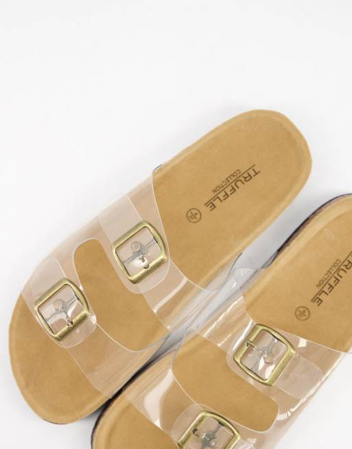 Clear store buckle sandals