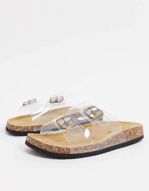 Clear double cheap buckle sandals