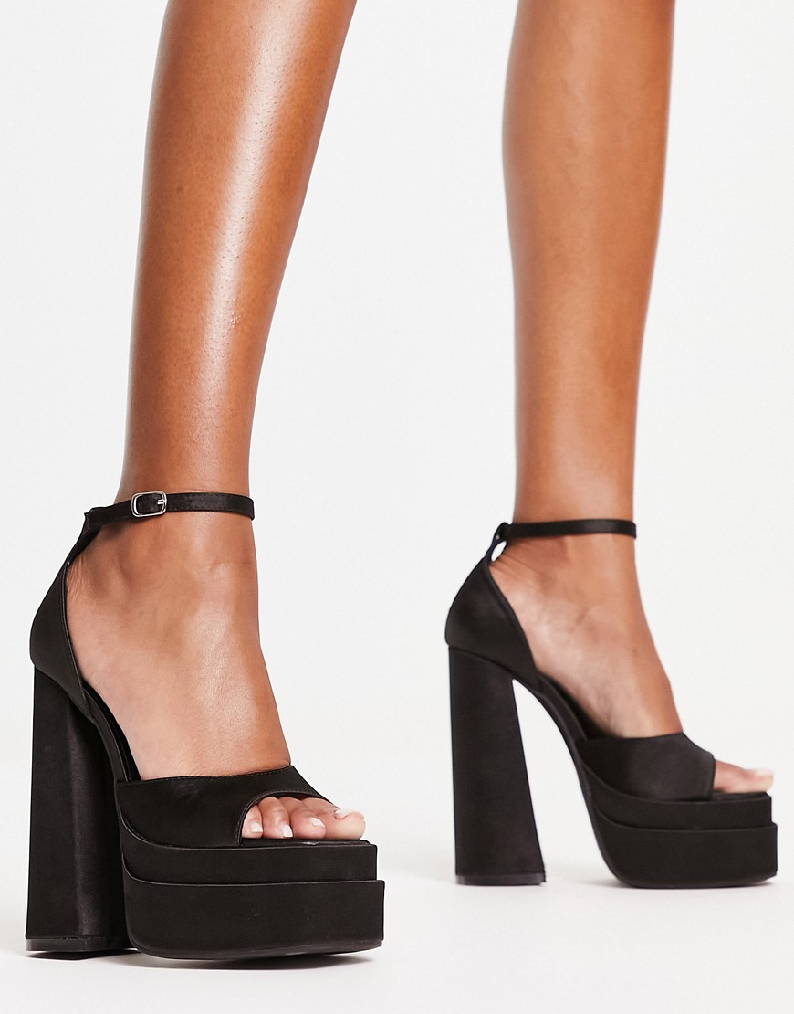 Truffle Collection double platform sandals in black satin