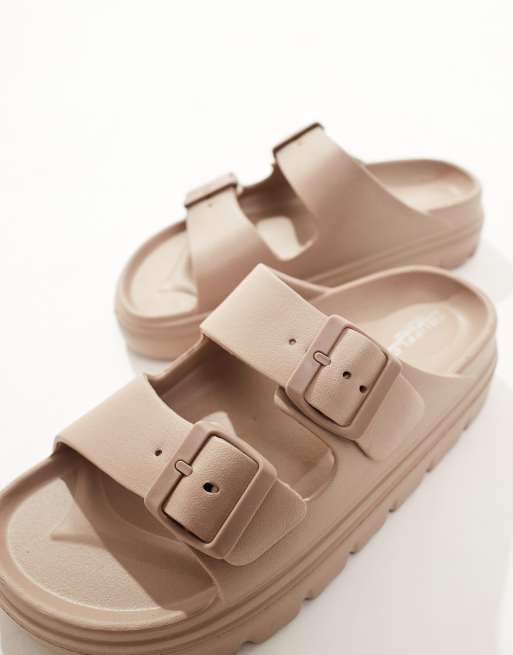 Truffle Collection double strap rubber footbed sandals in brown ASOS