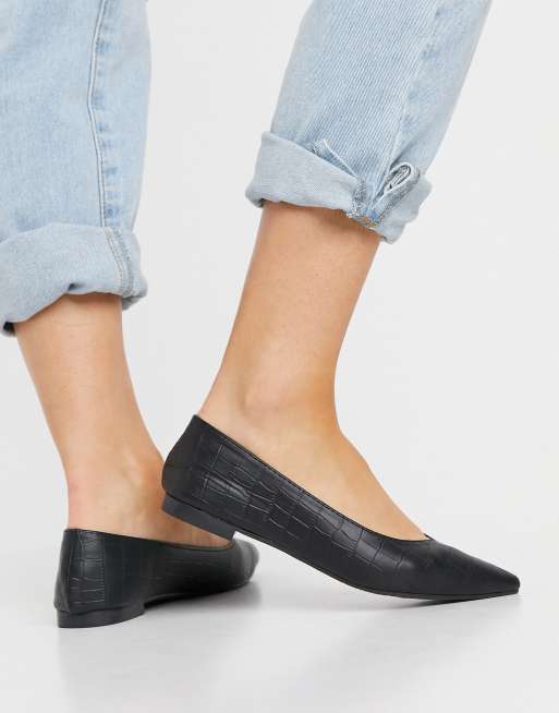 black and white pointed toe flats