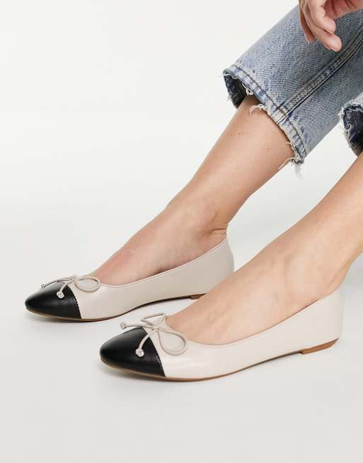 Truffle Collection – Einfache, flache Ballerinas in Schwarz mit schwarzer Zehenkappe