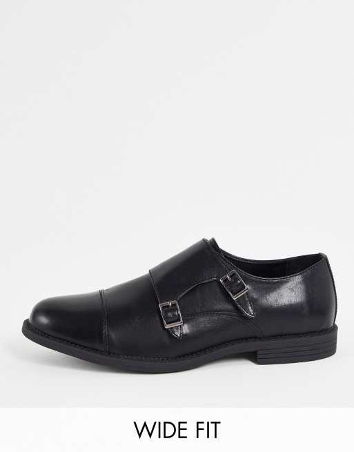 Truffle Collection – Elegante Monk-Schuhe in Schwarz, weite Passform
