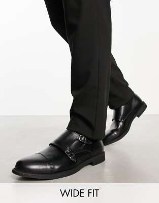 Truffle Collection – Elegante Monk-Schuhe in Schwarz, weite Passform
