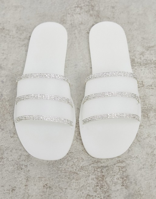 Truffle Collection embellished jelly sliders in white
