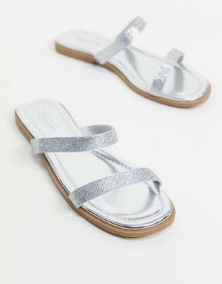 silver embellished flip flops