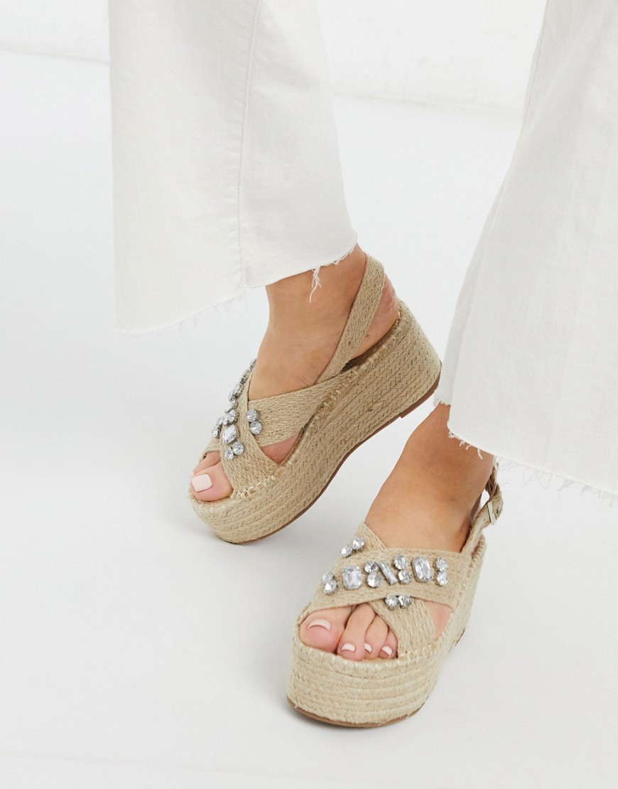Truffle Collection embellishes cross strap flatform sandals in beige-Neutral