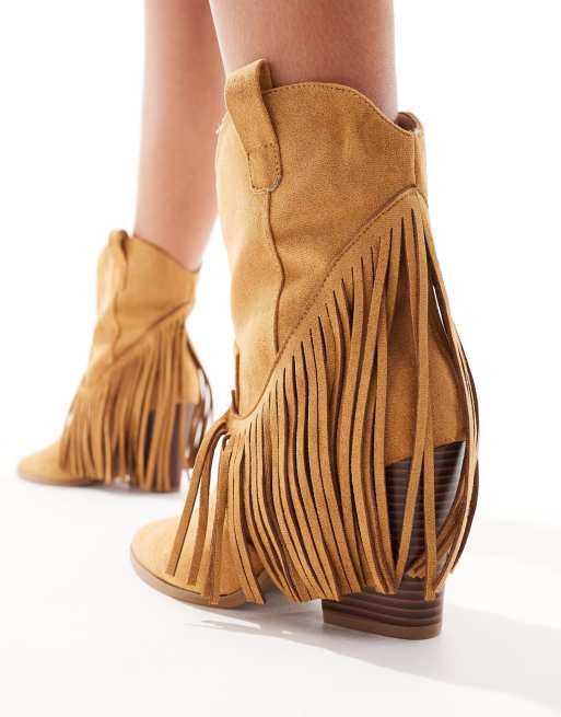 Truffle Collection - Enkellaarzen met franje in camel, 2 van 4