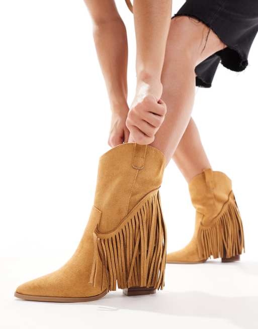 Truffle Collection - Enkellaarzen met franje in camel, 4 van 4