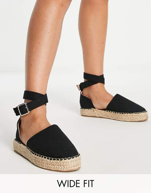 Truffle Collection - Espadrille sandalen met brede pasvorm en bandje met gesp in zwart