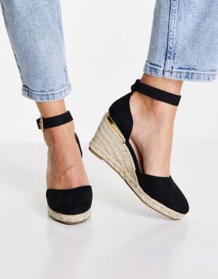 Truffle Collection espadrille wedges in black | ASOS