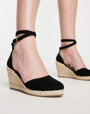 Truffle Collection Espadrille Wedges In Black