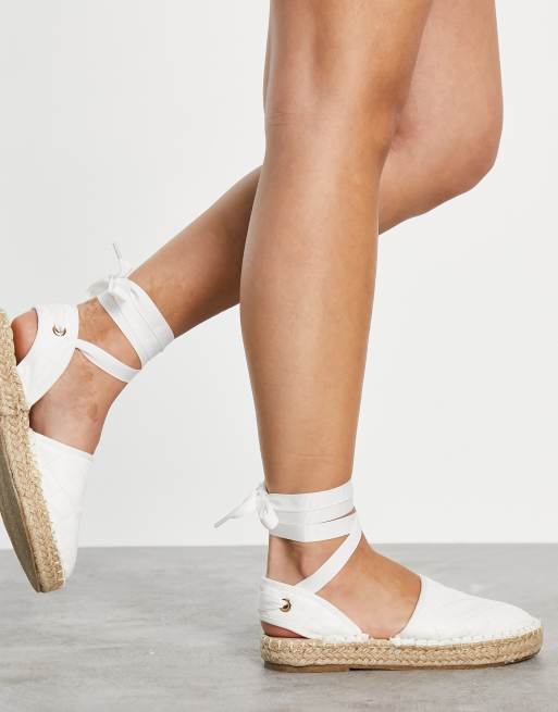 Truffle Collection - Espadrilles bianche allacciate alla caviglia