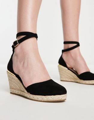Truffle Collection espadrille wedges in black - ASOS Price Checker