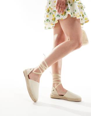 Truffle Collection - Espadrilles in Creme mit Schnürung am Knöchel-Weiß