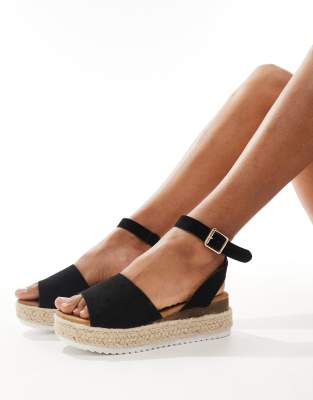 Truffle Collection - Espadrilles in Schwarz mit flacher Plateausohle