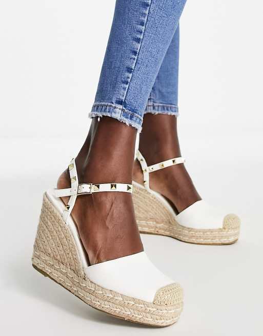 Truffle Collection - Espadrilles met smalle bandjes en studs in wit, 4 van 4