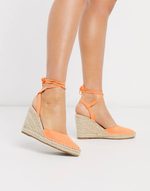 Truffle Collection Espadrilles Mit Beinschnurung Und Keilabsatz In Orange Asos