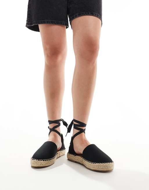 Truffle Collection - Espadrilles nere con laccio alla caviglia
