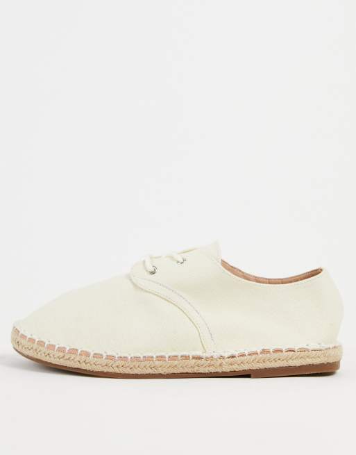 Truffle Collection - Espadrilles van canvas met veters in ecru