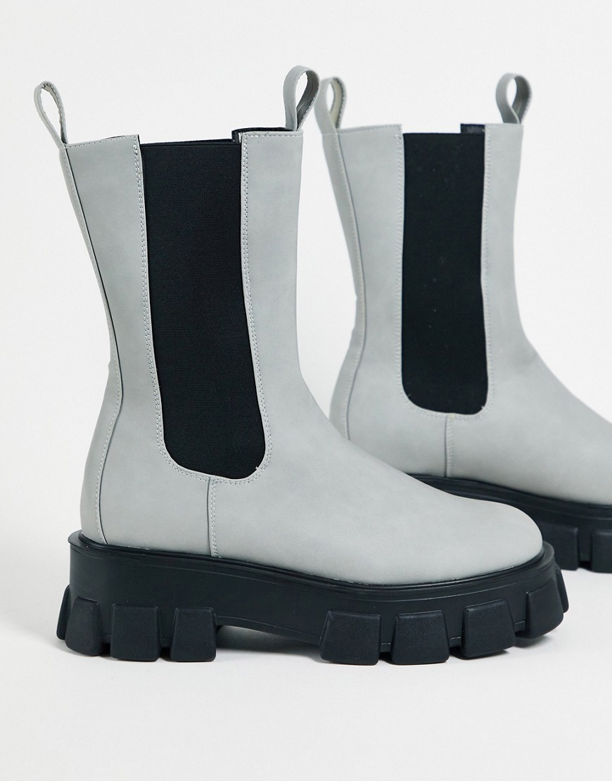 Truffle Collection Extreme Chunky Sole Chelsea Boots In Grey-Black