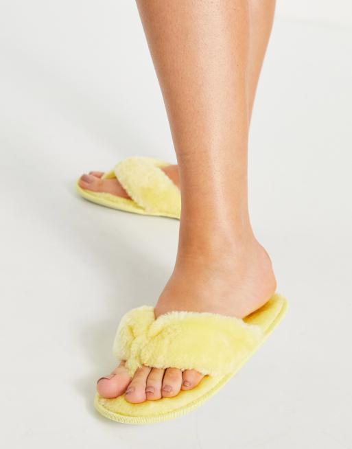 Lemon faux fur slippers hot sale