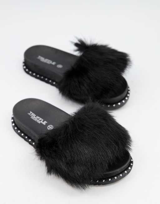 Asos fluffy sliders hot sale