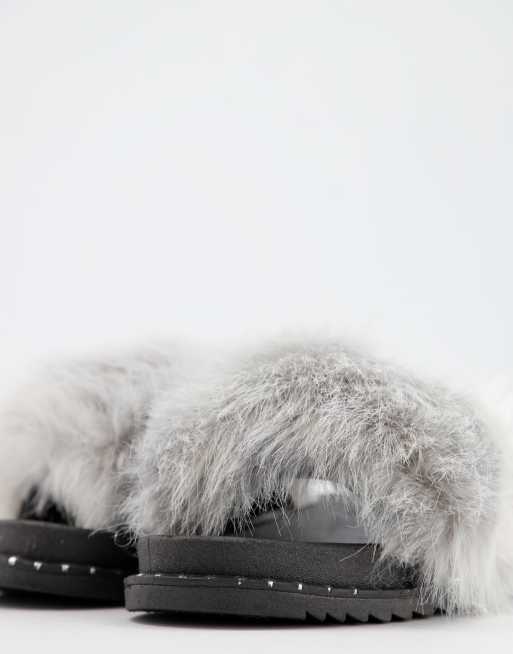 Grey best sale fur sliders