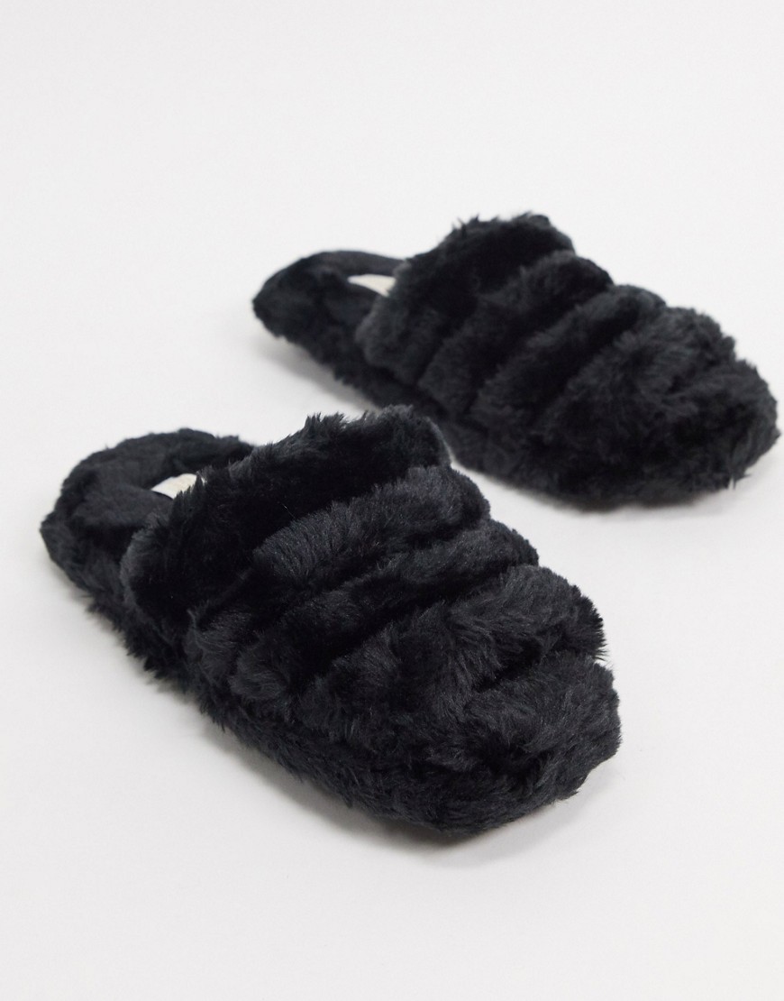 Truffle Collection Faux Fur Slippers In Black